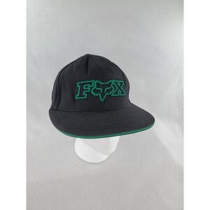 Fox Racing Hat Cap Mens Black Teal Flexfit 210 Fitted 6-7/8 7-1/4 Flat Brim